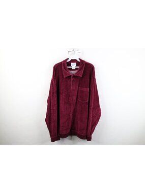 Vintage 90s Streetwear Mens XL Faded Blank Velvet Velour Plush Long Sleeve Polo